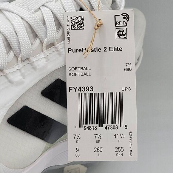 Adidas Purehustle 2 Elite Womens 9 White Softball Metal Cleats FY4393 Fast Pitch - Picture 10 of 15